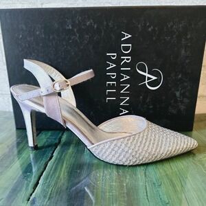 Adrianna Papell Hadleigh Silver Metallic Sparkle D'Orsay Heels Mens 8M EUR 38